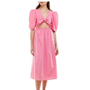 Wayf Bubblegum Pink Front Tie Cut-out Midi Dress Size Small